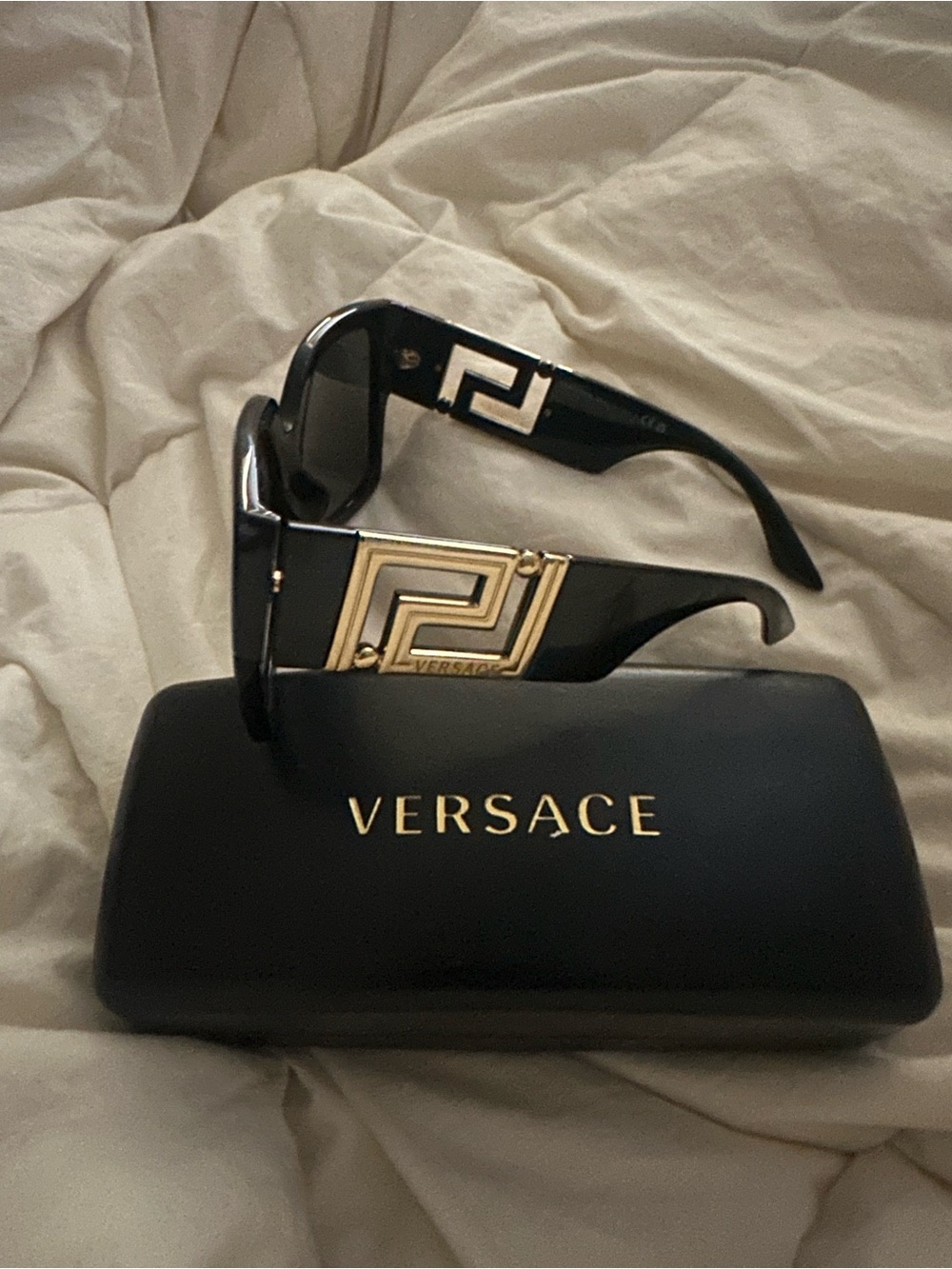 Versace Black Sunglasses with Gold Greek Key Plaque